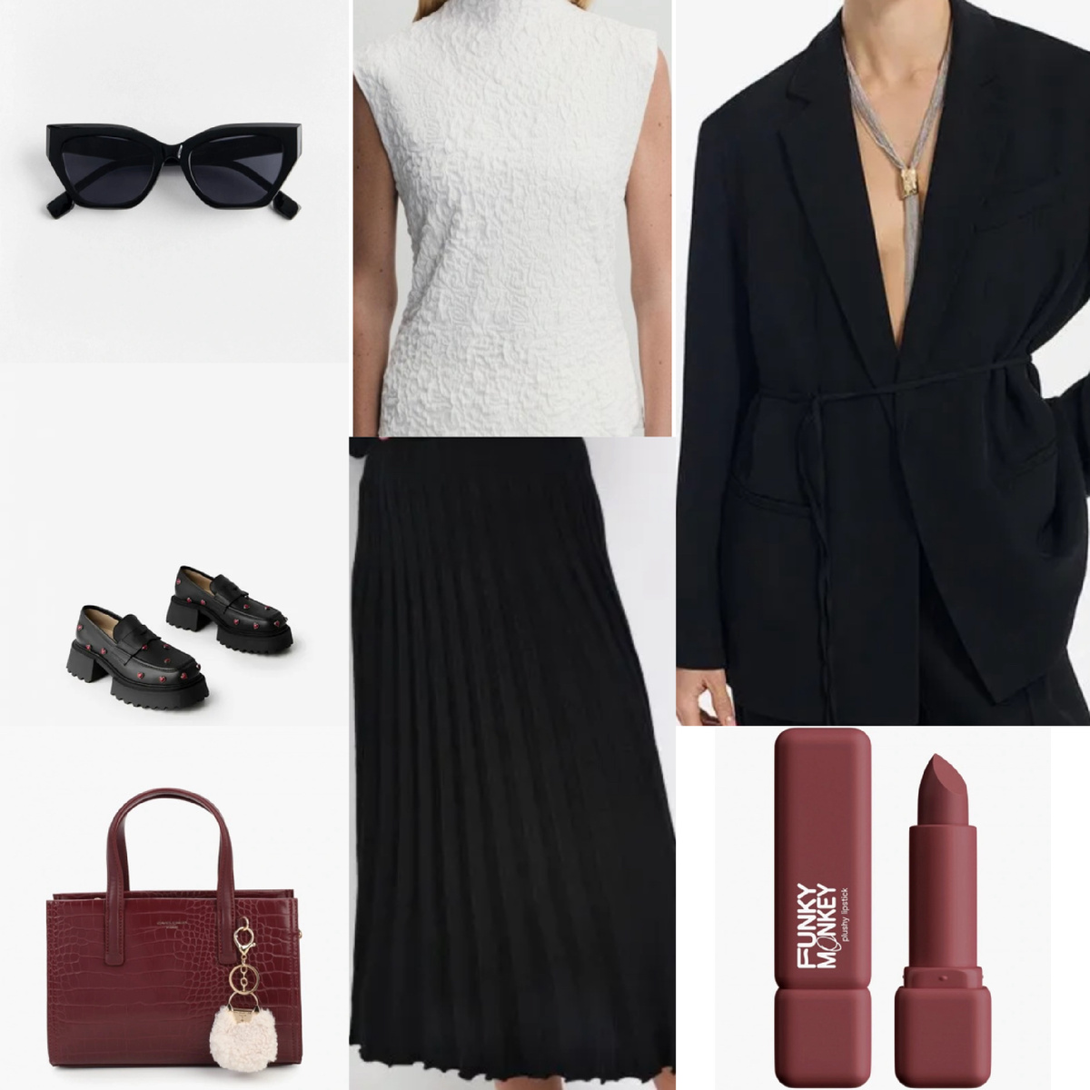 Бордовый, черный и молочный. Классика осенних образов. Лоферы четко подходят к сумке 🫶🏻