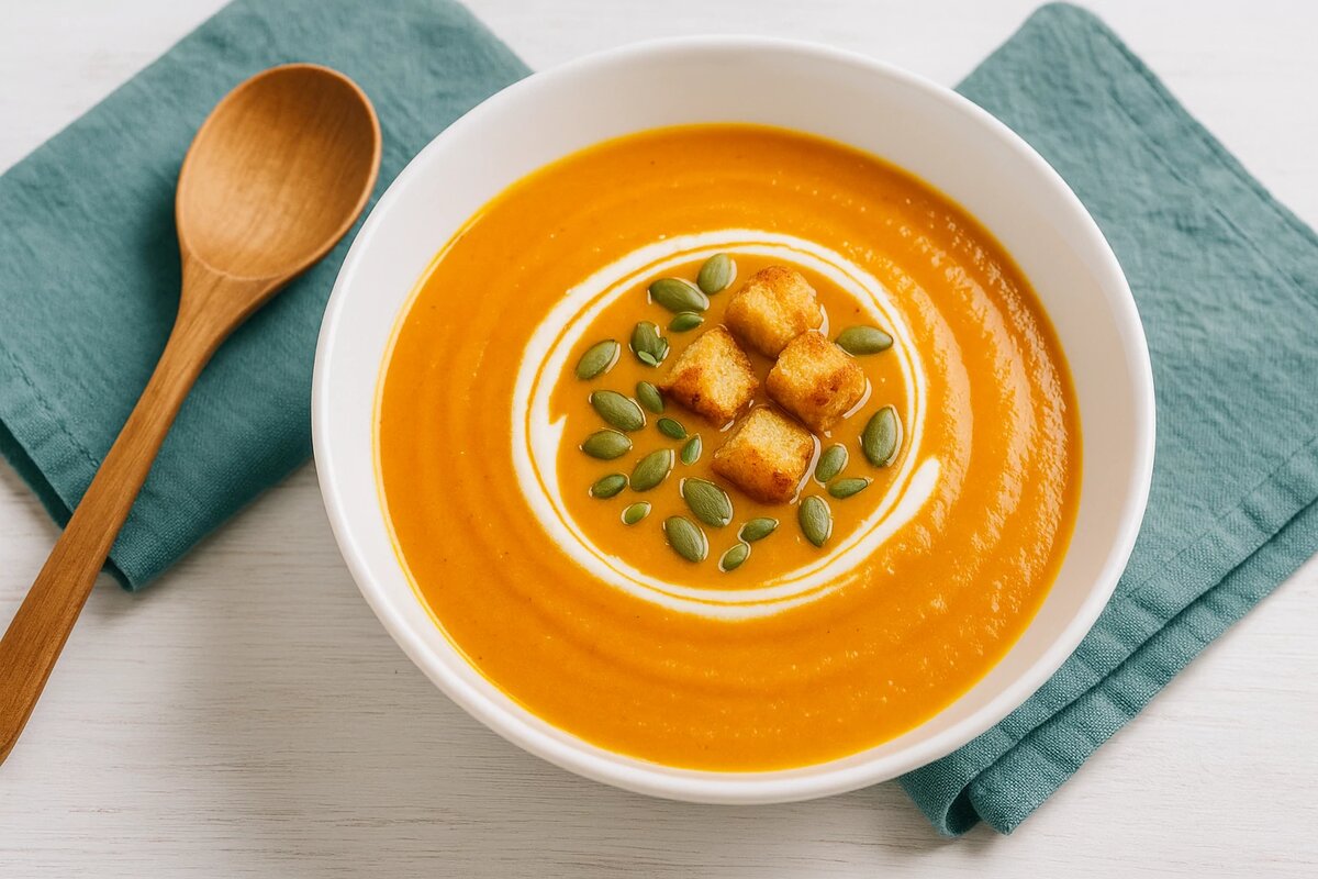 Сливочный суп-пюре из тыквы с хрустящими гренками