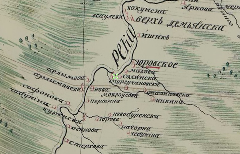 Фрагмент Карты Тобольского уезда из атласа Тобольской губернии 1798 года.