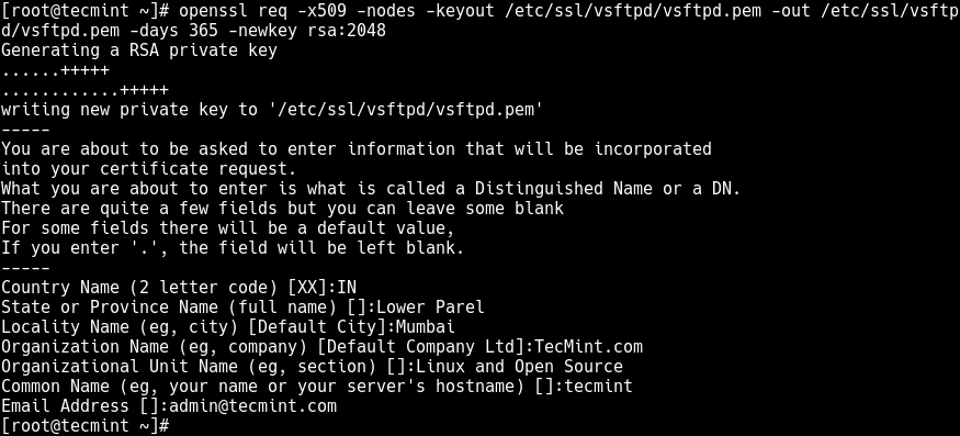 Создание SSL сертификата для FTP-сервера