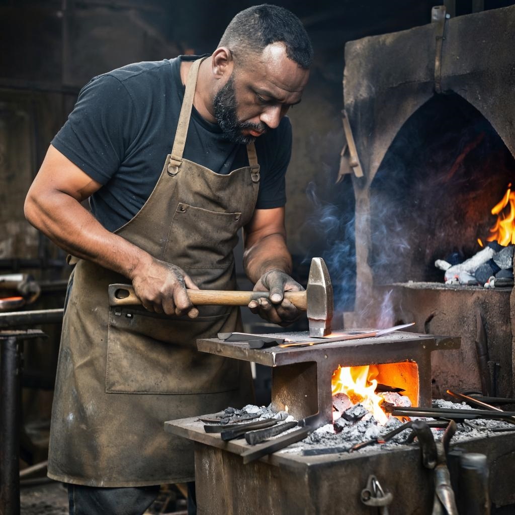 Кузнец изготавливает лезвие ножа