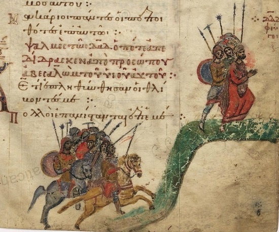 Бегство Давида от Авессалома. Псалирь Барберини. 11 в.