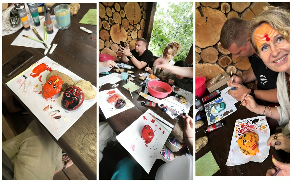 Рисуем божеств на камнях, найденых в горной речке.