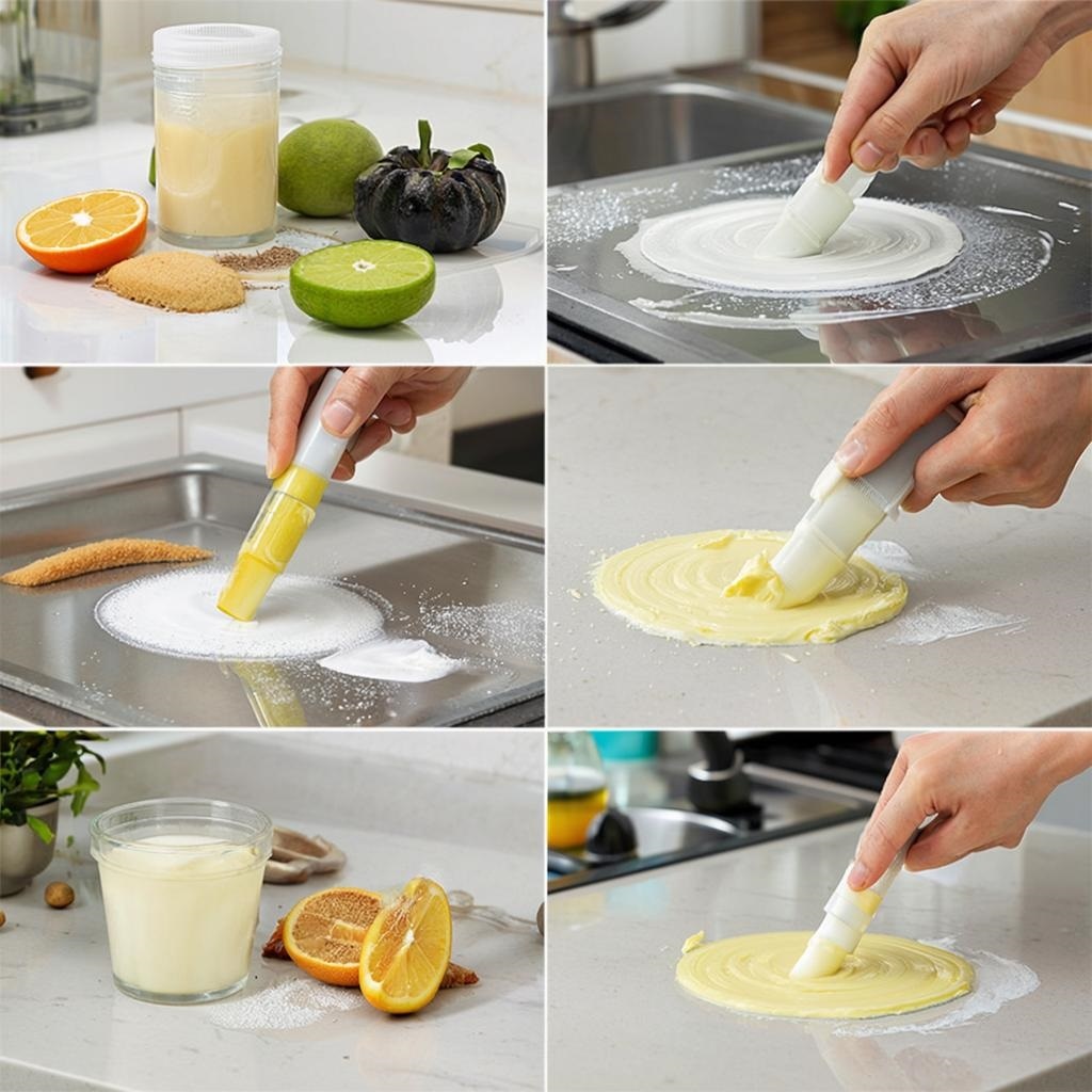 Фотография приготовления домашней пасты для очистки кухонных поверхностей.