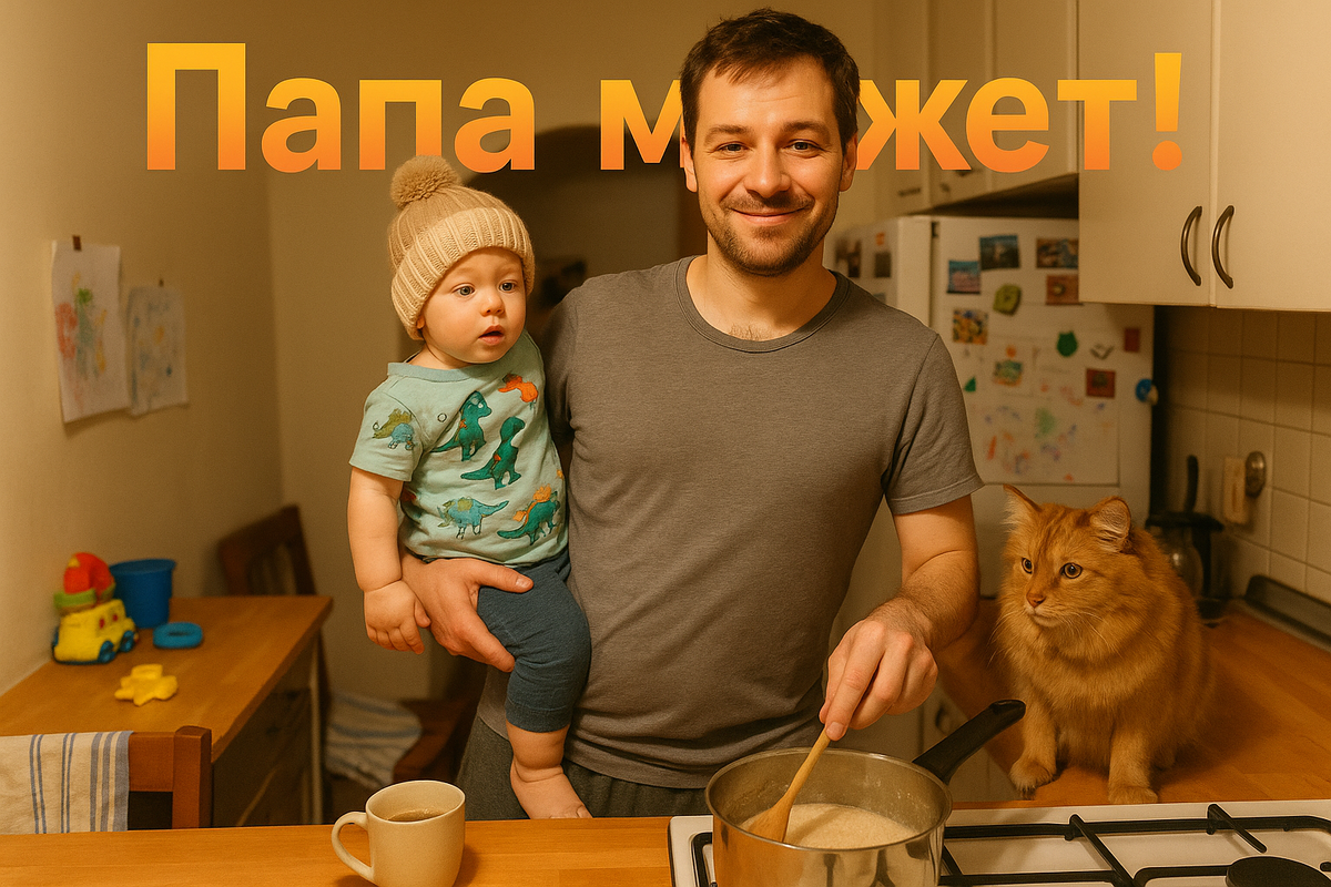 Просто фото. Просто папа. Просто папа, каша, ребёнок и кот)