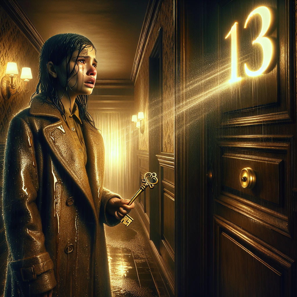 Девушка с ключом возле двери с номером 13