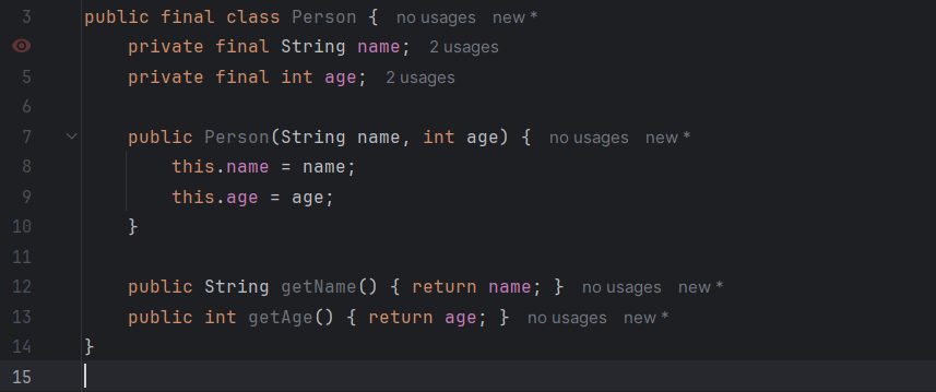 Рисунок: листинг иммутабельного (неизменяемого) класса  Person