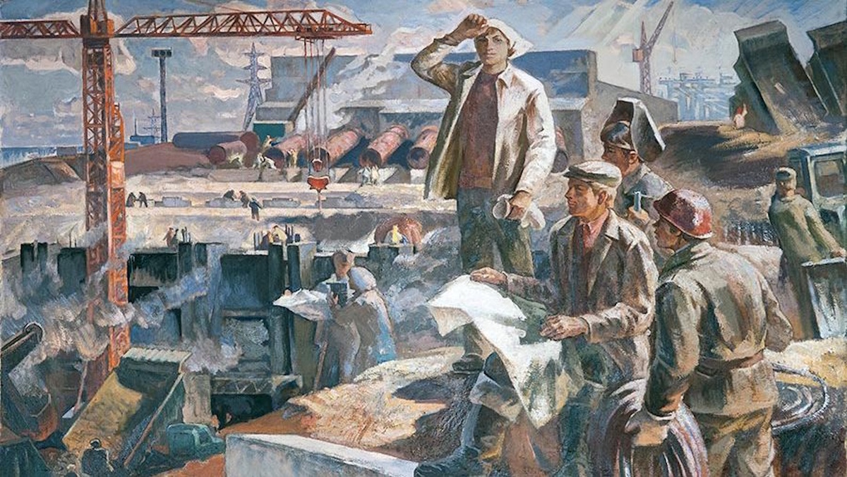 «На стройке» . Фото: Юрий Михайлович Любавин (1923-2001)