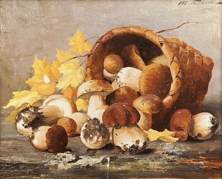 Галкин Илья Саввич (1860-1915) «Натюрморт с белыми грибами», 1904 год Частное собрание. Фото картины взято из открытого источника