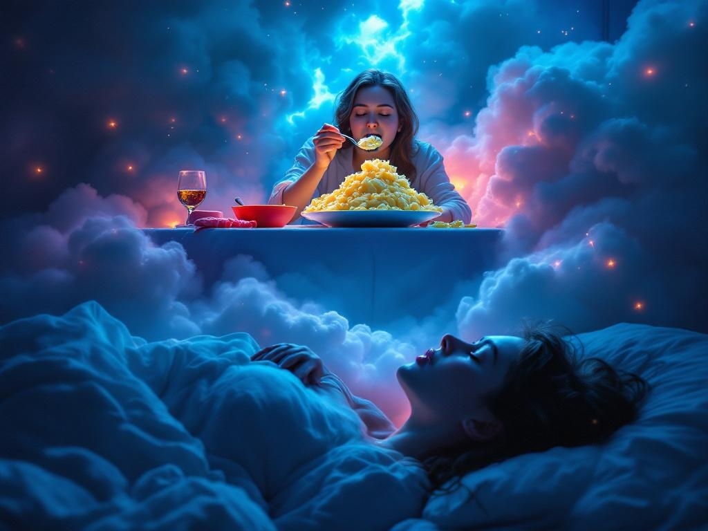    К чему такое снится: На картине изображен человек, который сидит за столом и кушает картофельное пюре. Перед ним большая тарелка с пюре. Он использует ложку для того, чтобы поднести еще