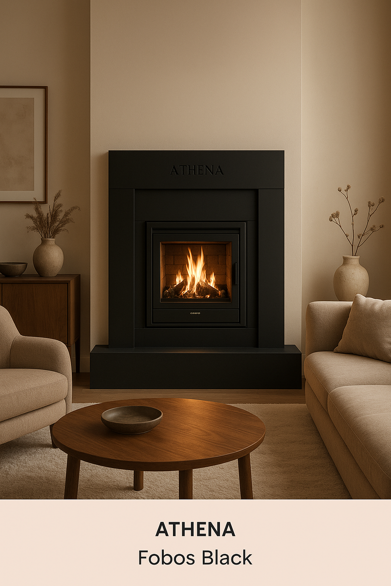    Электрический камин «Афина (белый с патиной) + Fobos Black» создает уют и стиль в вашем доме без хлопот и затрат Kamin