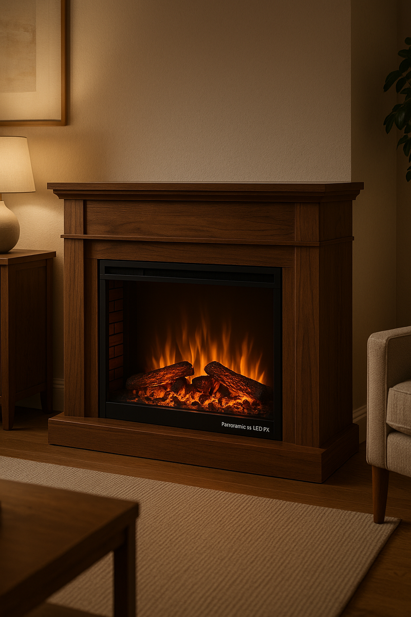    Электрический камин Queen с грецким орехом и эффектом живого огня: создайте уют и стиль в вашем доме без хлопот Kamin