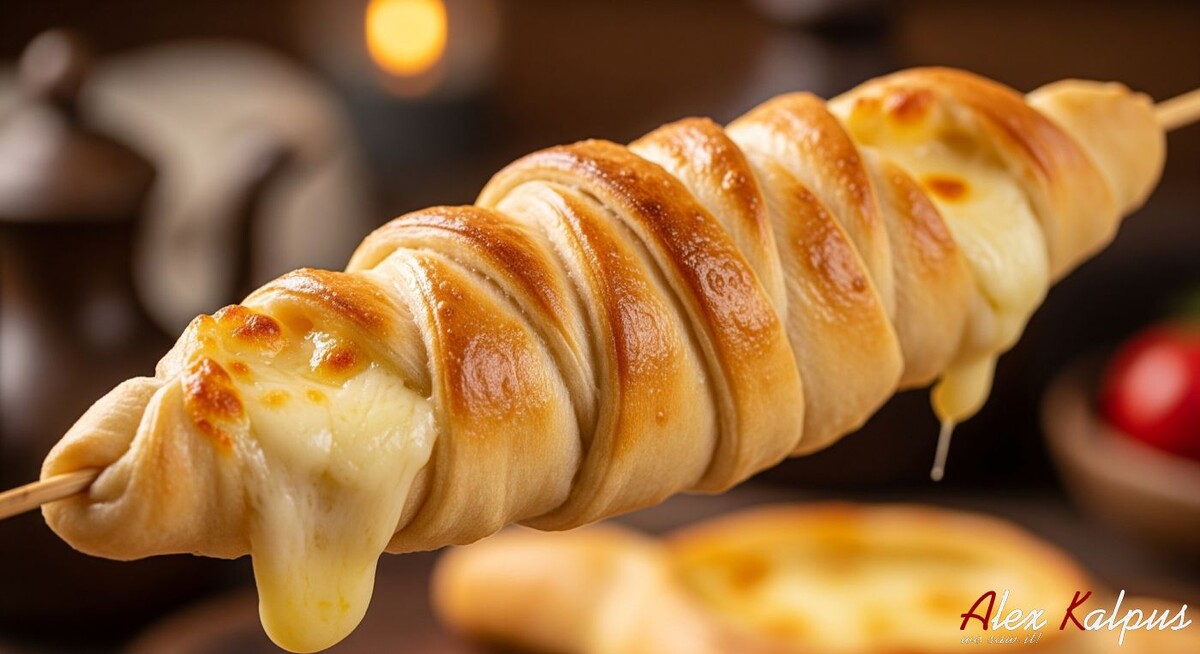 Возможен двойной нахлест теств в косичку: Рецепт сыра сулгуни на шампуре или грузинская магия создания хачапури на шампуре.