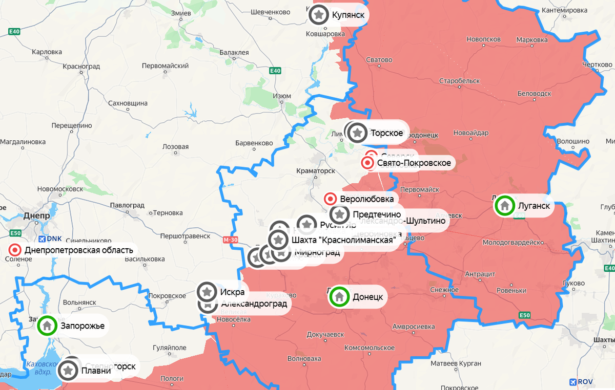 Карта СВО на 11 августа. Фото: скриншот Яндекс Карты