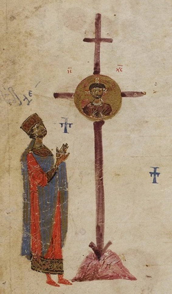 Давид перед Крестом. Псалтирь Феодора. 11 в.