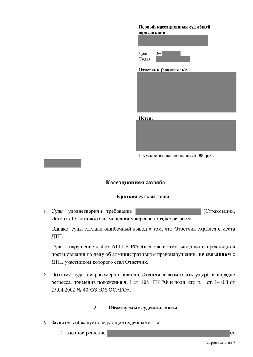 Пример титульного листа жалобы