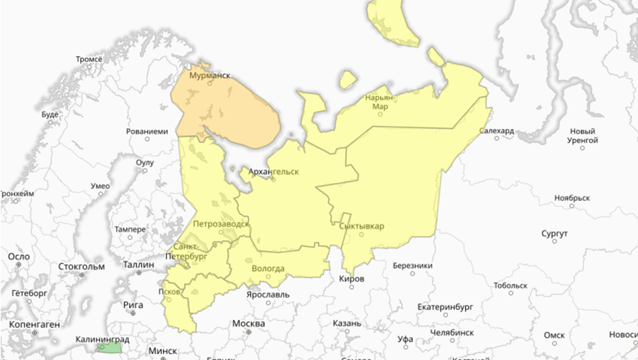    Прогностическая карта предупреждений для СЗФО Автор фото: meteoinfo.ru