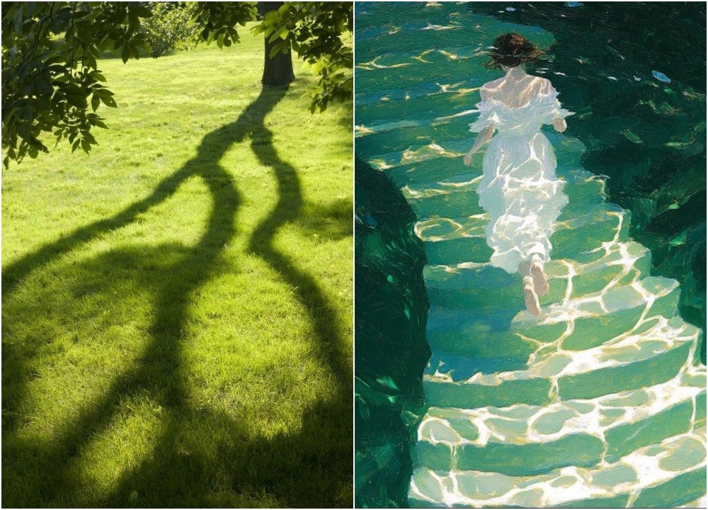 1. Ярко-выраженный июньский зелёный и мерцающие оттенки июля. Иллюстрации из открытых источников, коллажи авторские.