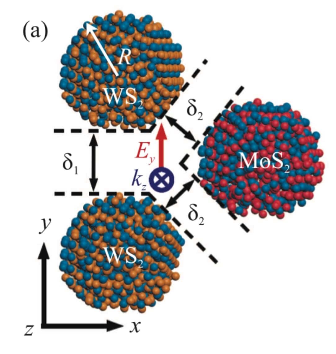    Модель тримера на основе MoS2 и WS2 наночастиц / © Шестериков А. В., «Письма в журнал экспериментальной и теоретической физики».