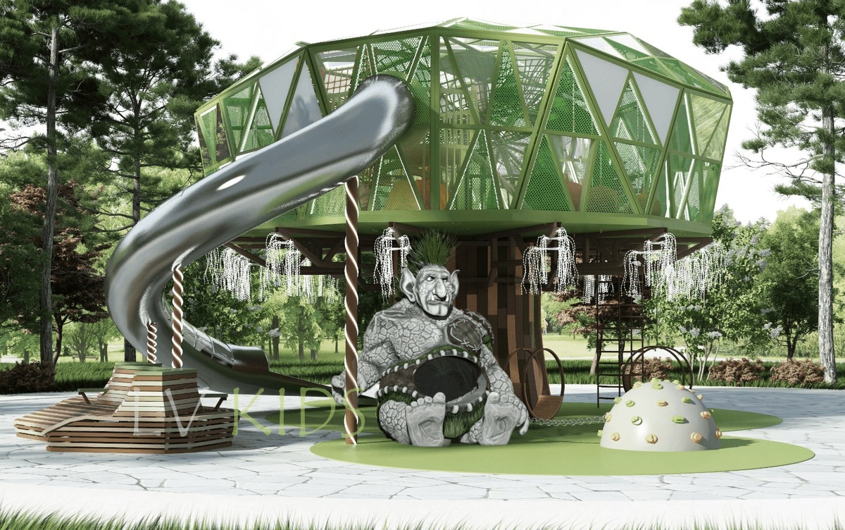             Детский игровой комплекс "Bodhi": дерево-дом и огромный тролль. LAGO VERDE (тм)