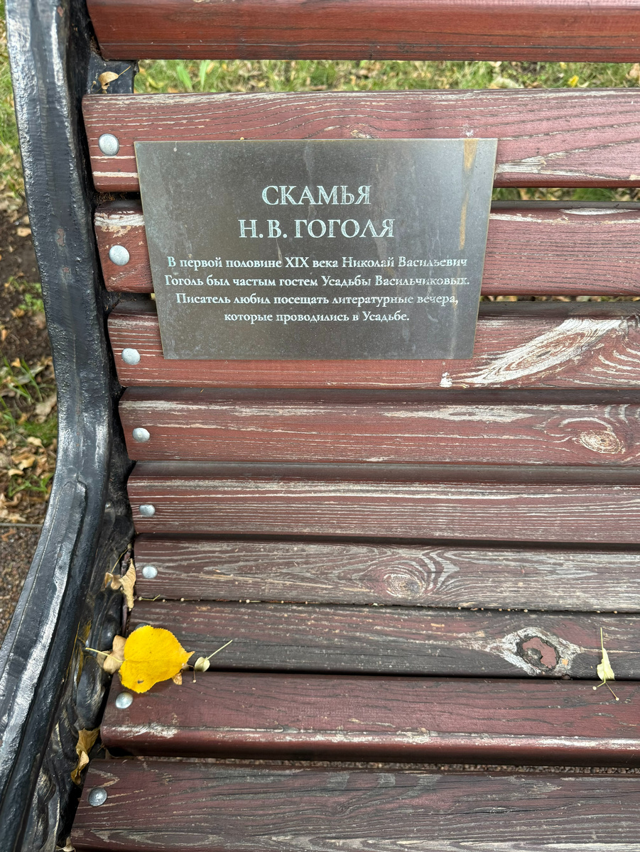 Фото автора канала. Усадьба Васильчиковых. Скамья Гоголя.