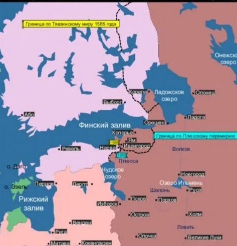 Чёрным пунктиром обозначена новая русско-шведская граница