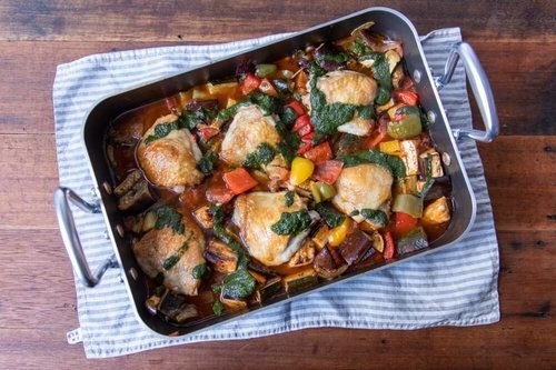 Вариант подачи курицы с рататуем