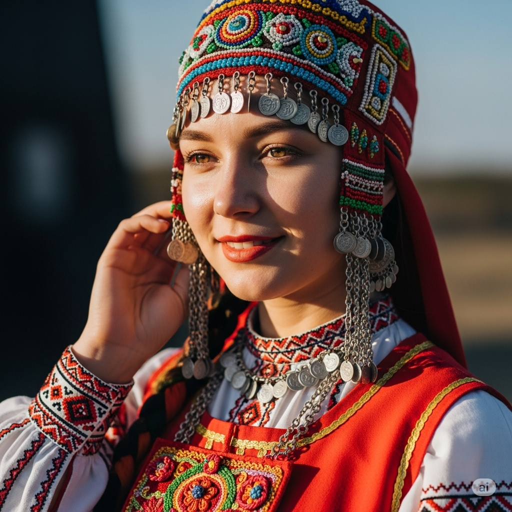 Портрет молодой женщины-мокшанки в традиционном костюме