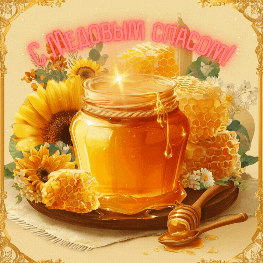 Открытка создана «Известиями»
Душевная гифка с Медовым спасом — теплое поздравление для коллег