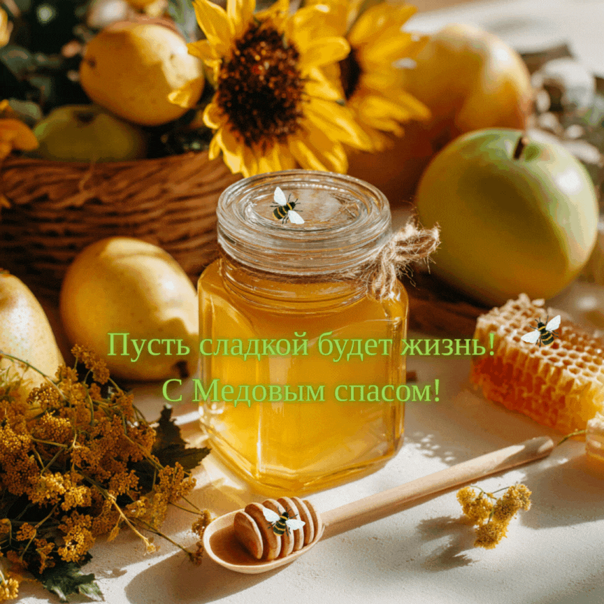 Открытка создана «Известиями»
Трогательная гифка к Медовому спасу для православных христиан