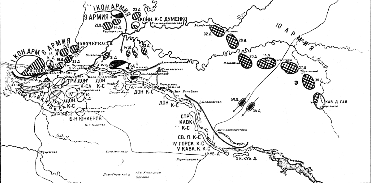 Схема расположения войск накануне Тихорецкой операции. Изображение из открытых источников