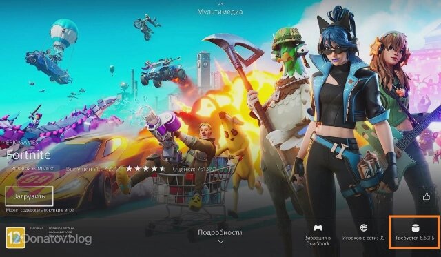   Размер Fortnite на PS4