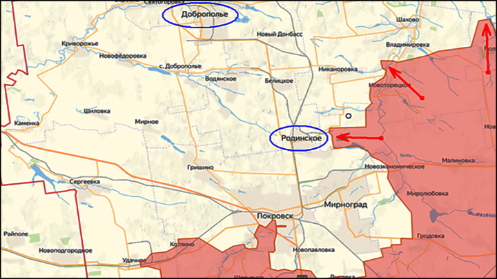    Украинская группировка в Покровске уже сидит в оперативном окружении с линиями коммуникаций, поставленными под наше огневое воздействие. Скриншот: lostarmour.info