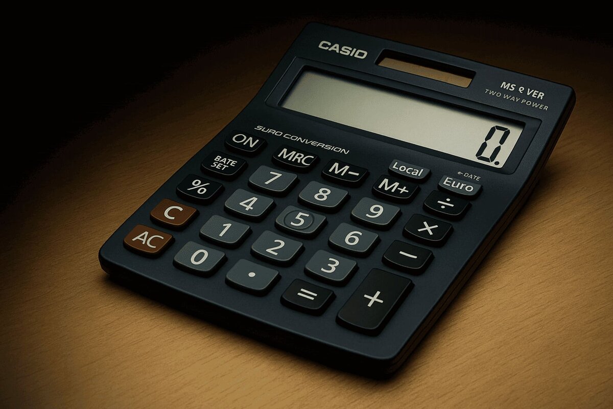 Калькулятор на столе.