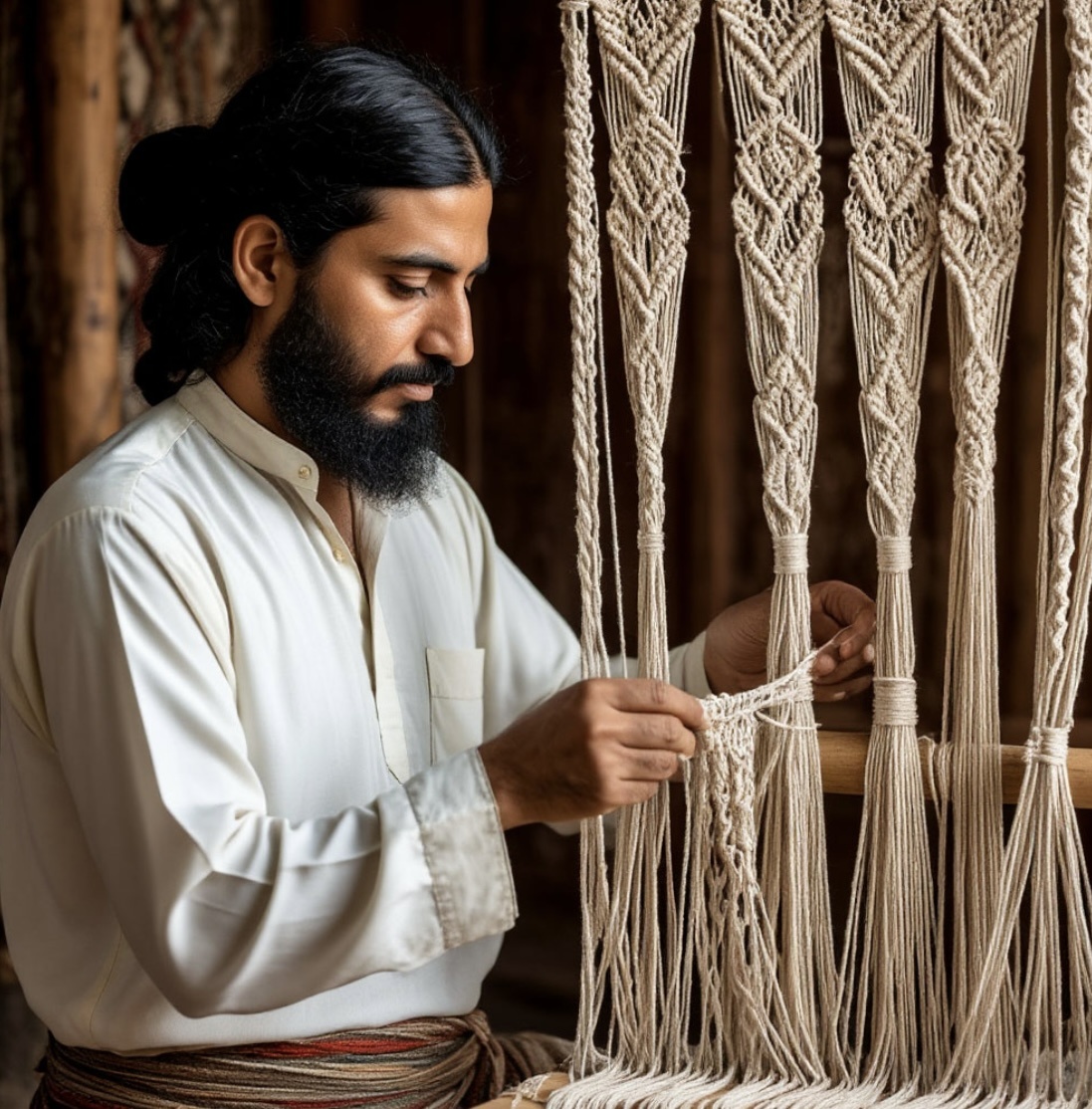 Араб плетет макраме