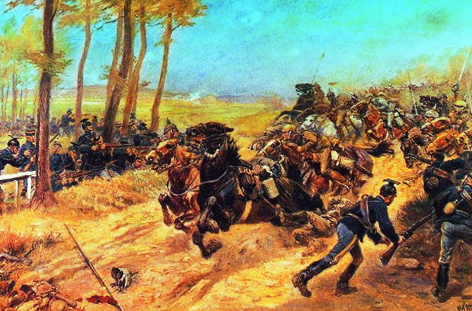 В качестве исходного изображения использована репродукция картины "Битва при Халене" художника Alphonse Lalauze, написанная в 1915 году.