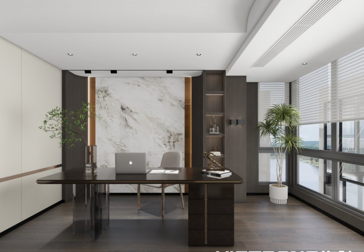 кабинет в котором использованы стеновые панели ДПК