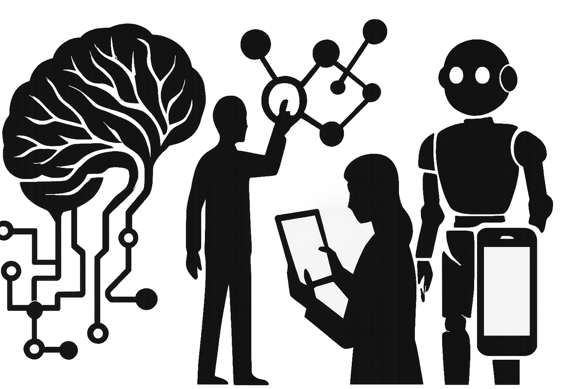 Каждый силуэт — визуальный образ одного из фактов: от отсутствия мозга до влияния на повседневную жизнь через технологии.