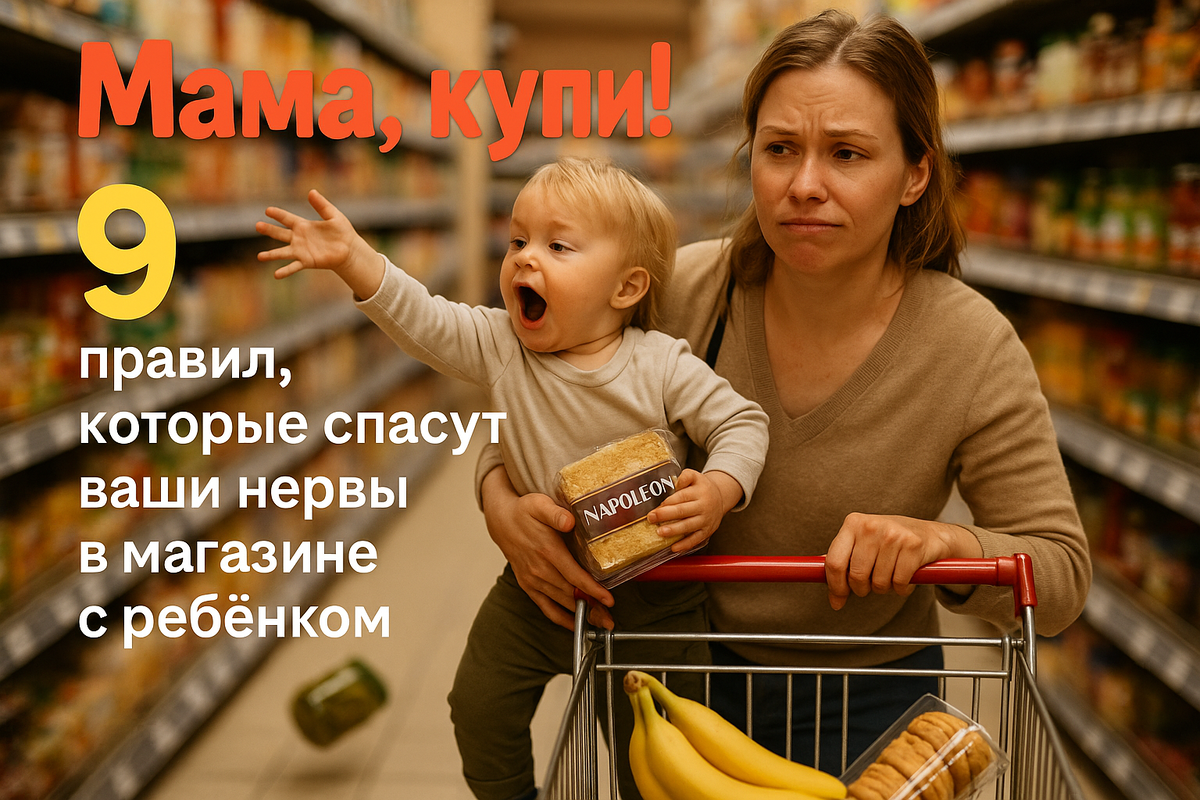 Мама хотела купить хлеб и молоко… ребёнок — всё остальное. На фото видно момент, когда мама поняла, что выйдет без зарплаты)