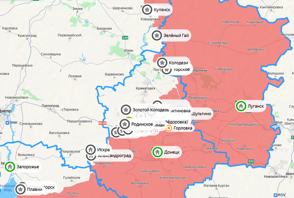 Карта СВО на 12 августа. Фото: скрин Яндекс Карты