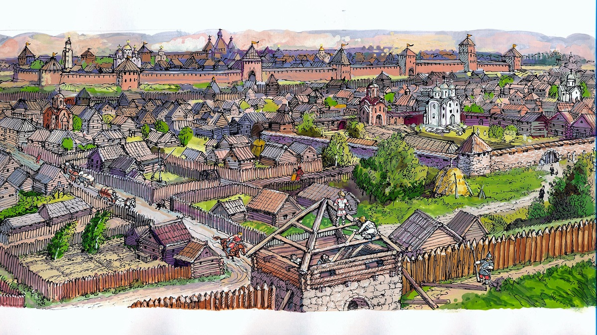 фотография из открытого доступа в интернетк, реконструкция , Великий Новгород а XIV веке