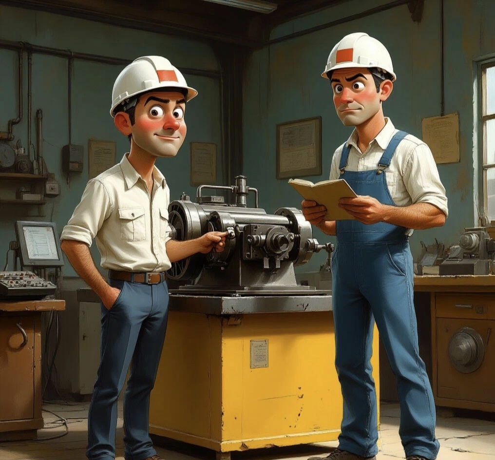 Василий! Цех- это не бумажки на столе перекладывать! ☝️Здесь безопасность важнее. И палец в станок толкать не надо🫣