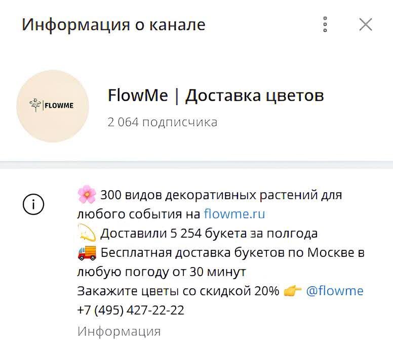 Здесь представлен удачный пример «шапки» профиля Telegram-канала.

