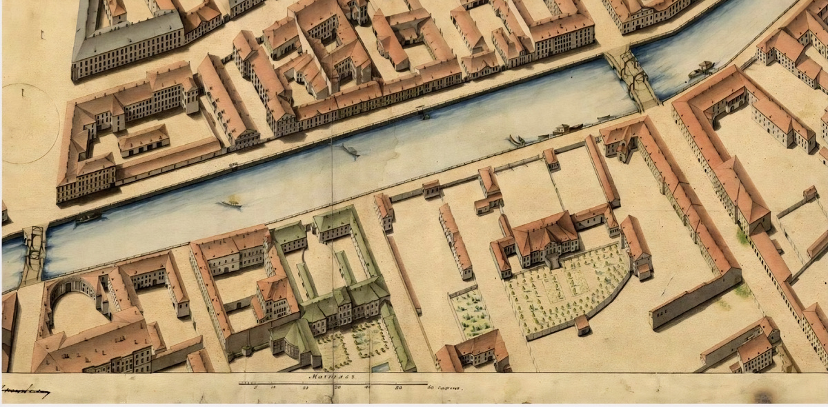 Аксонометрический план центральной части Петербурга конца XVIII в.