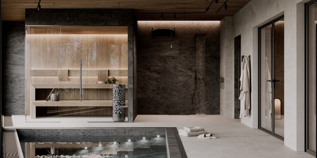 Сауна с бассейном в стиле лофт в частном доме: дизайнерский подход