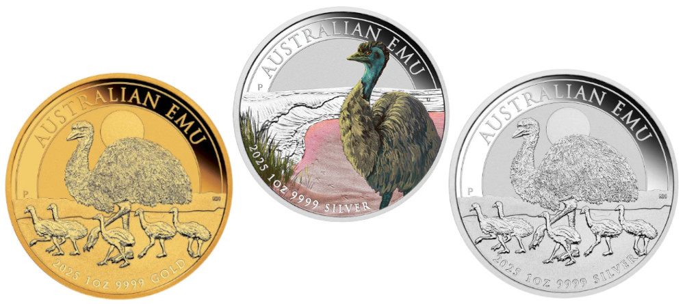    Реверс монеты с изображением эму и птенцов