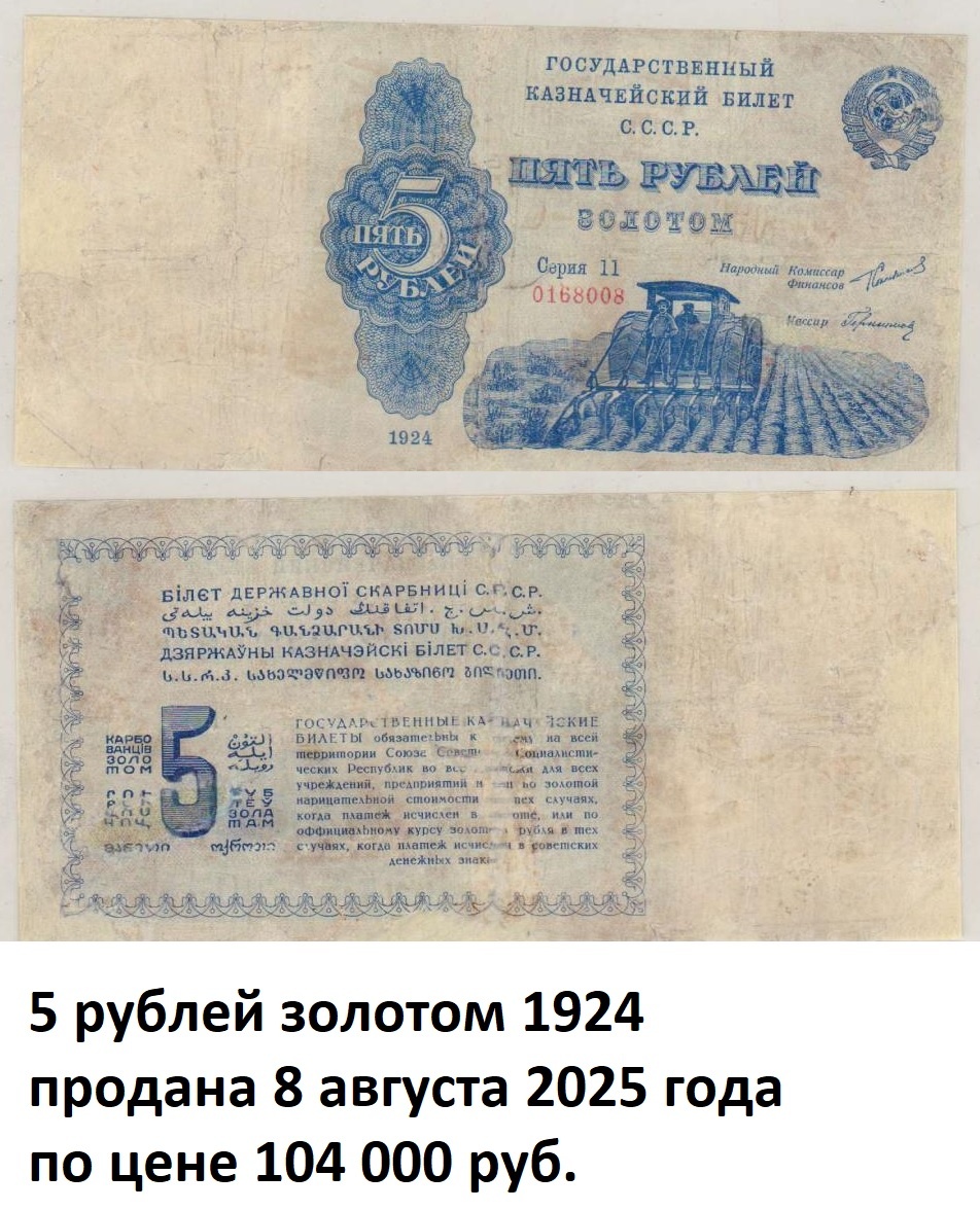 1. Банкнота пять рублей золотом 1924 года