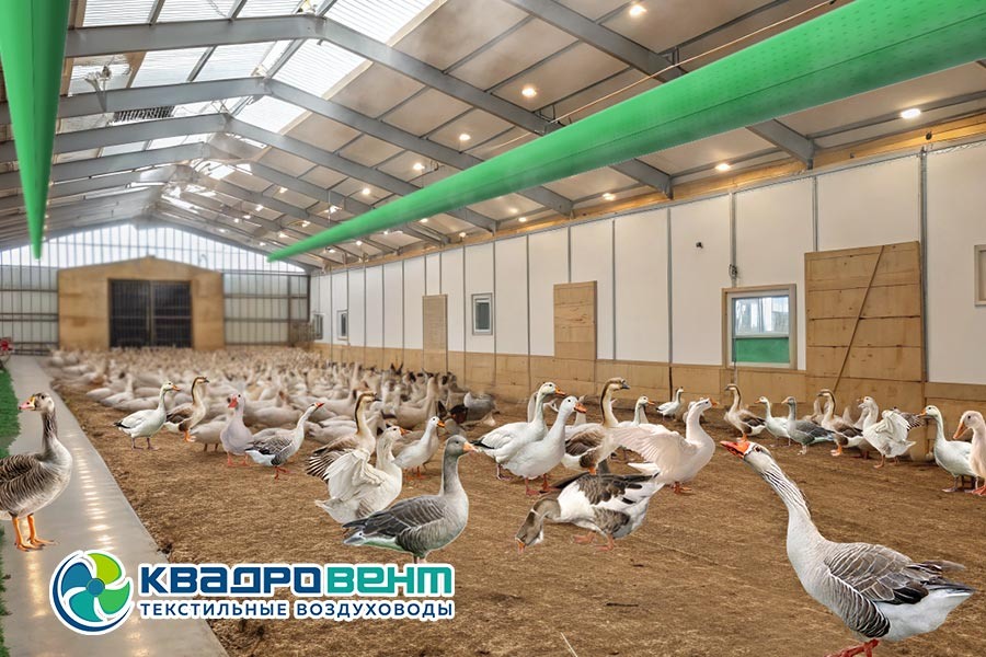 Текстильные воздуховоды КвадроВент для гусятника