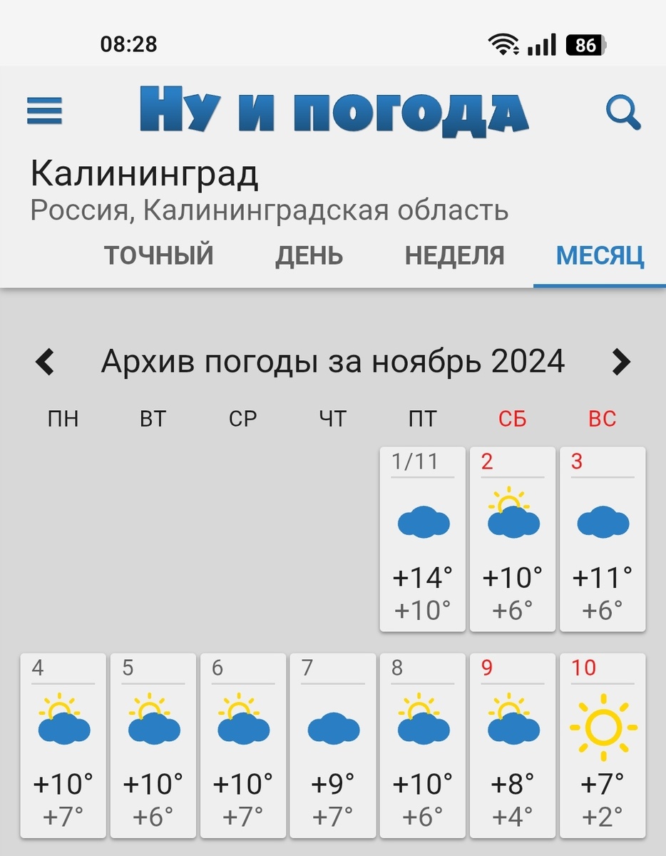 Скриншот с сайта "Ну и погода"