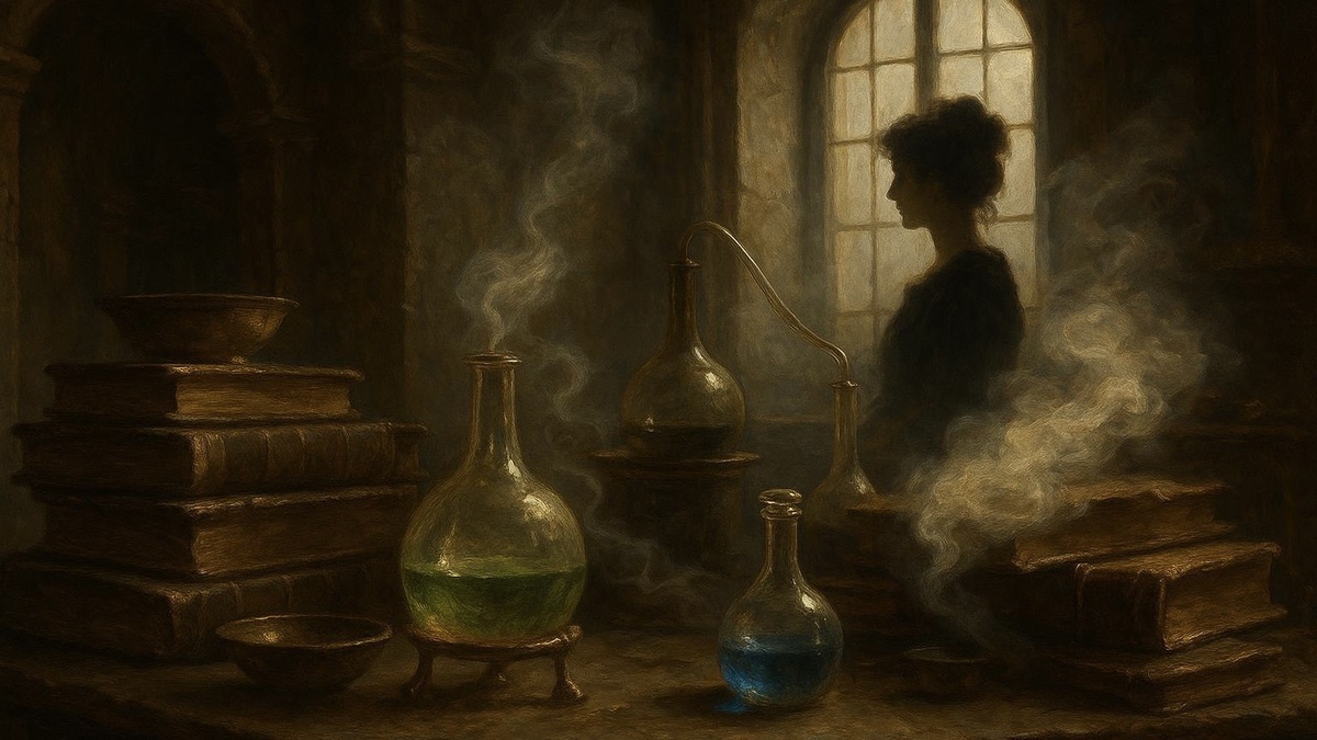 В иллюстративных целях. Атмосфера старинной алхимической лаборатории